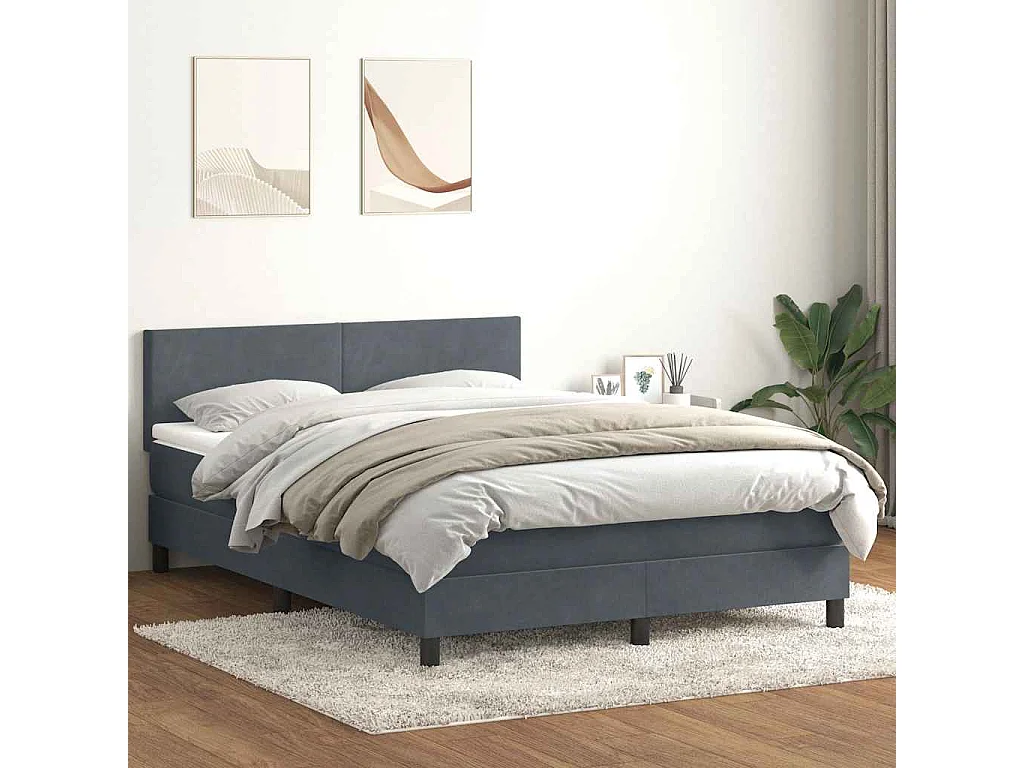 Cama box spring con colchón terciopelo gris oscuro 160x210 cm