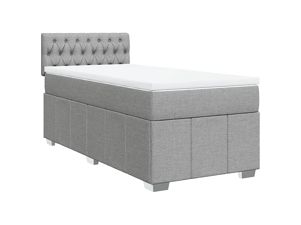 Cama box spring con colchón tela gris claro 90x200 cm