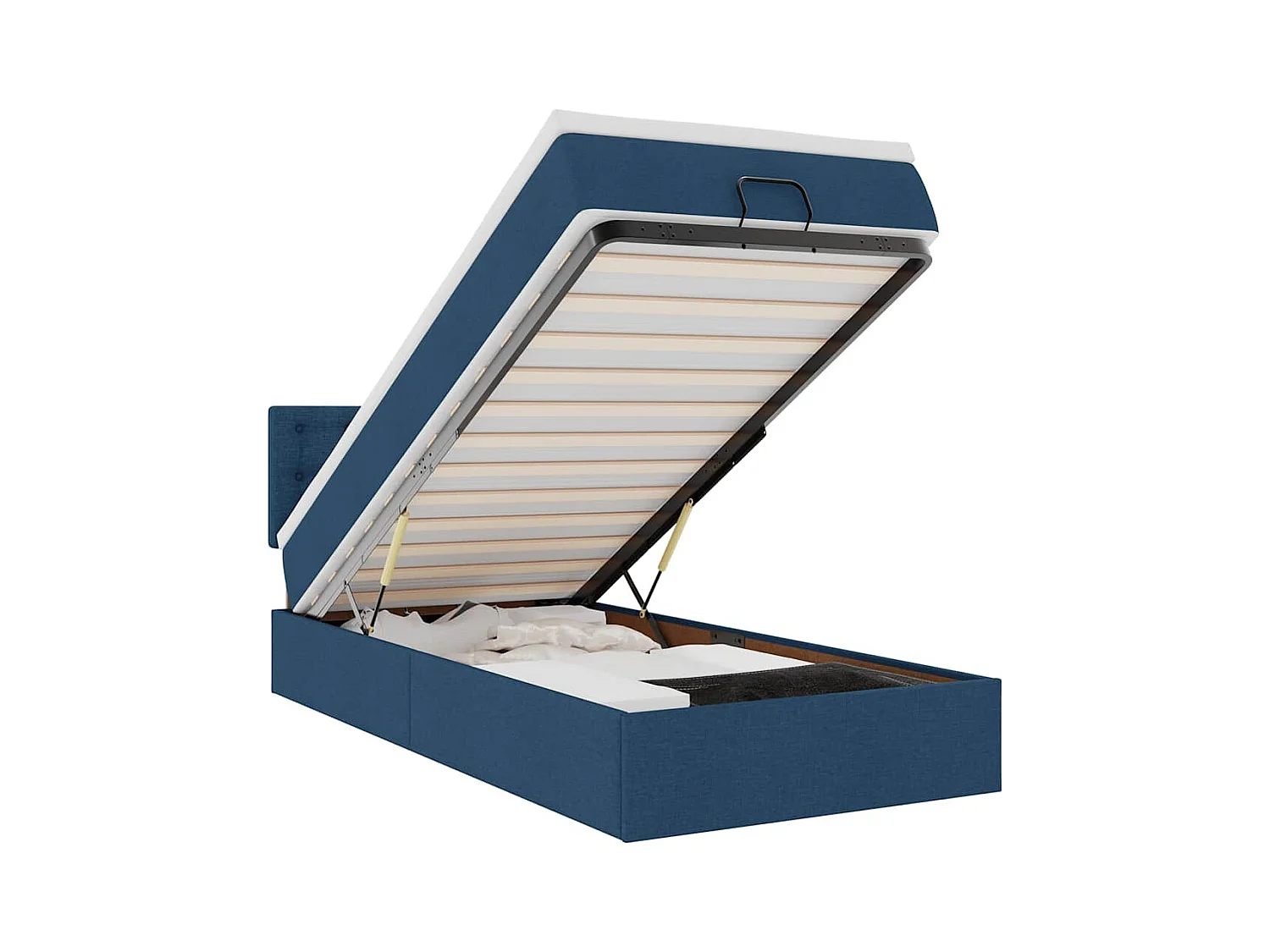 Cadre de lit ottoman avec matelas bleu 90x190 cm tissu