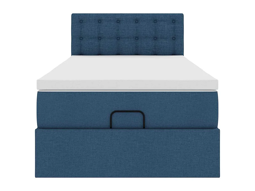 Struttura Letto Pouf con Materasso Blu 90x190 cm in Tessuto