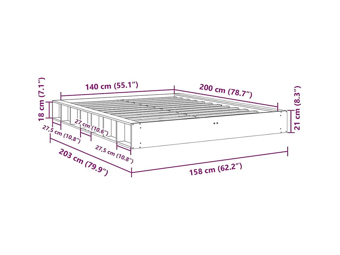Cadre de lit sans matelas 140x200 cm bois massif de chêne