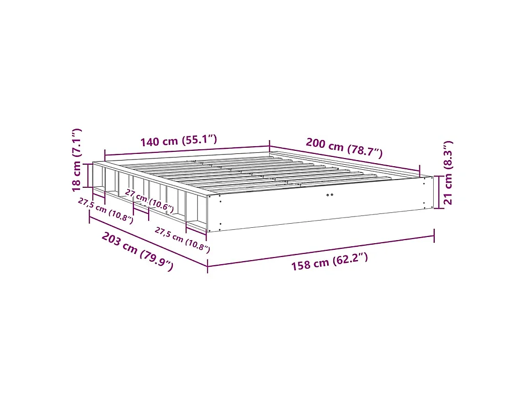 Bedframe zonder matras 140x200 cm massief hout eiken