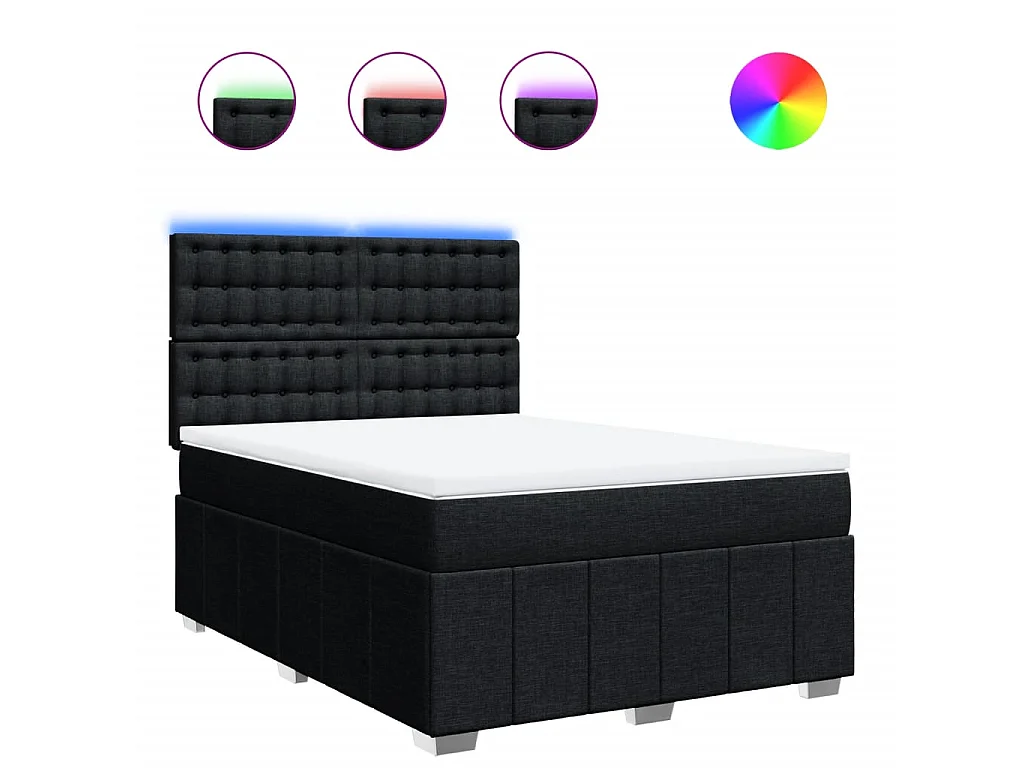 Cama box spring con colchón tela negro 140x200 cm