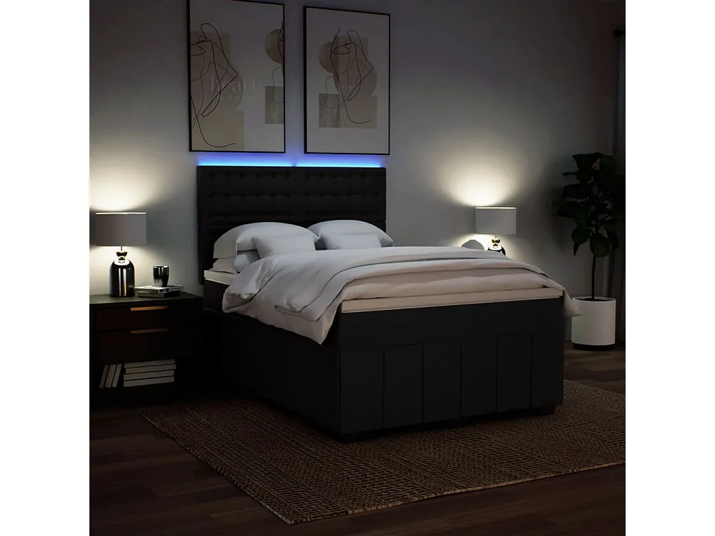 Cama box spring con colchón tela negro 140x200 cm