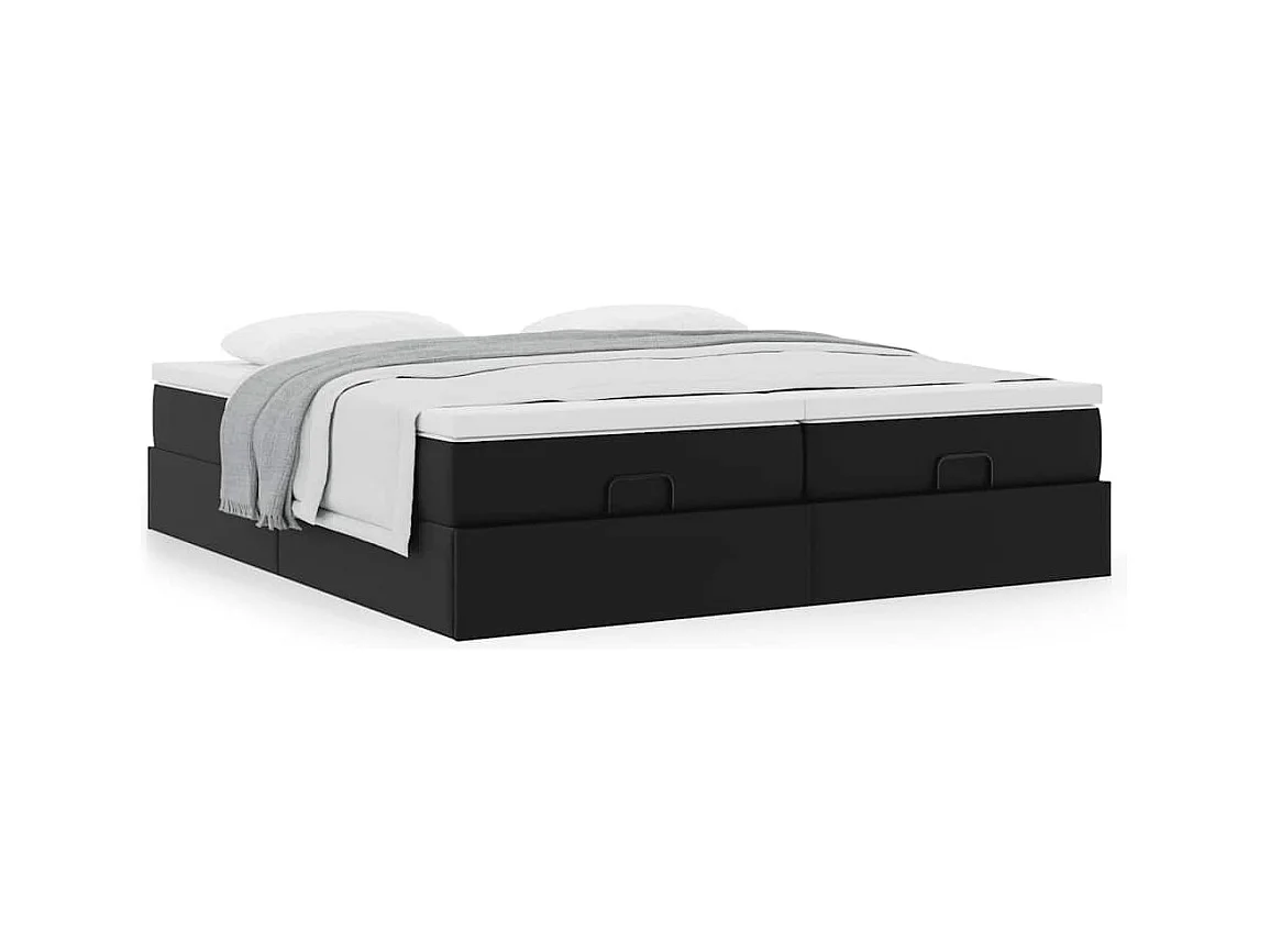 Ottoman-Bett mit Matratzen Schwarz 180x200 cm Kunstleder