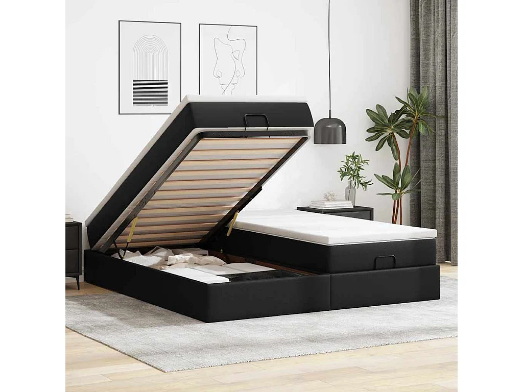 Cadre de lit ottoman avec matelas noir 180x200 cm similicuir