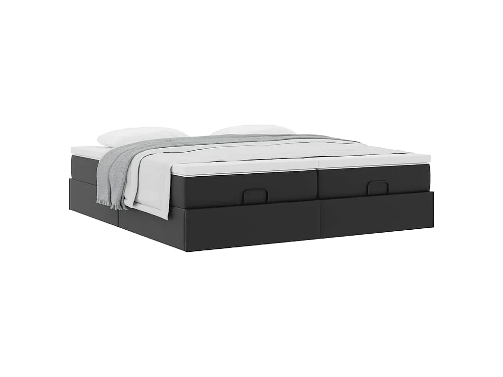 Struttura Letto Pouf con Materassi Nero 180x200 cm Similpelle