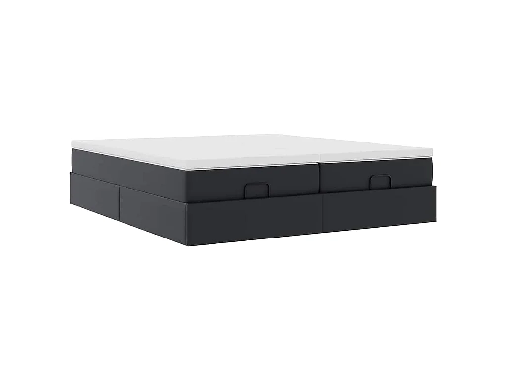 Struttura Letto Pouf con Materassi Nero 180x200 cm Similpelle