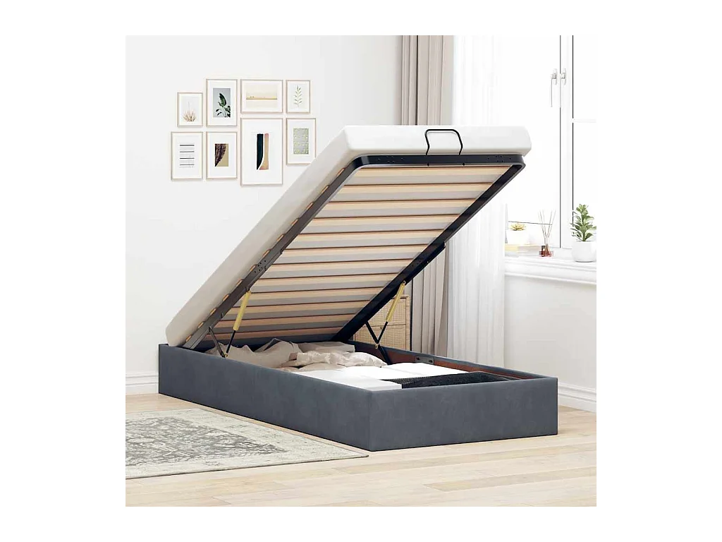 Otomano Bed Frame No Colchão Cinzento Escuro 90x200 cm Veludo