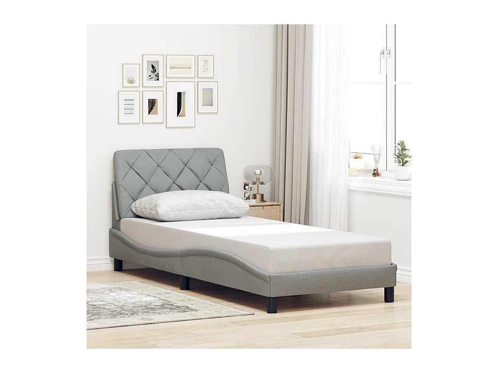 Cadre de lit sans matelas gris clair 90x190 cm tissu