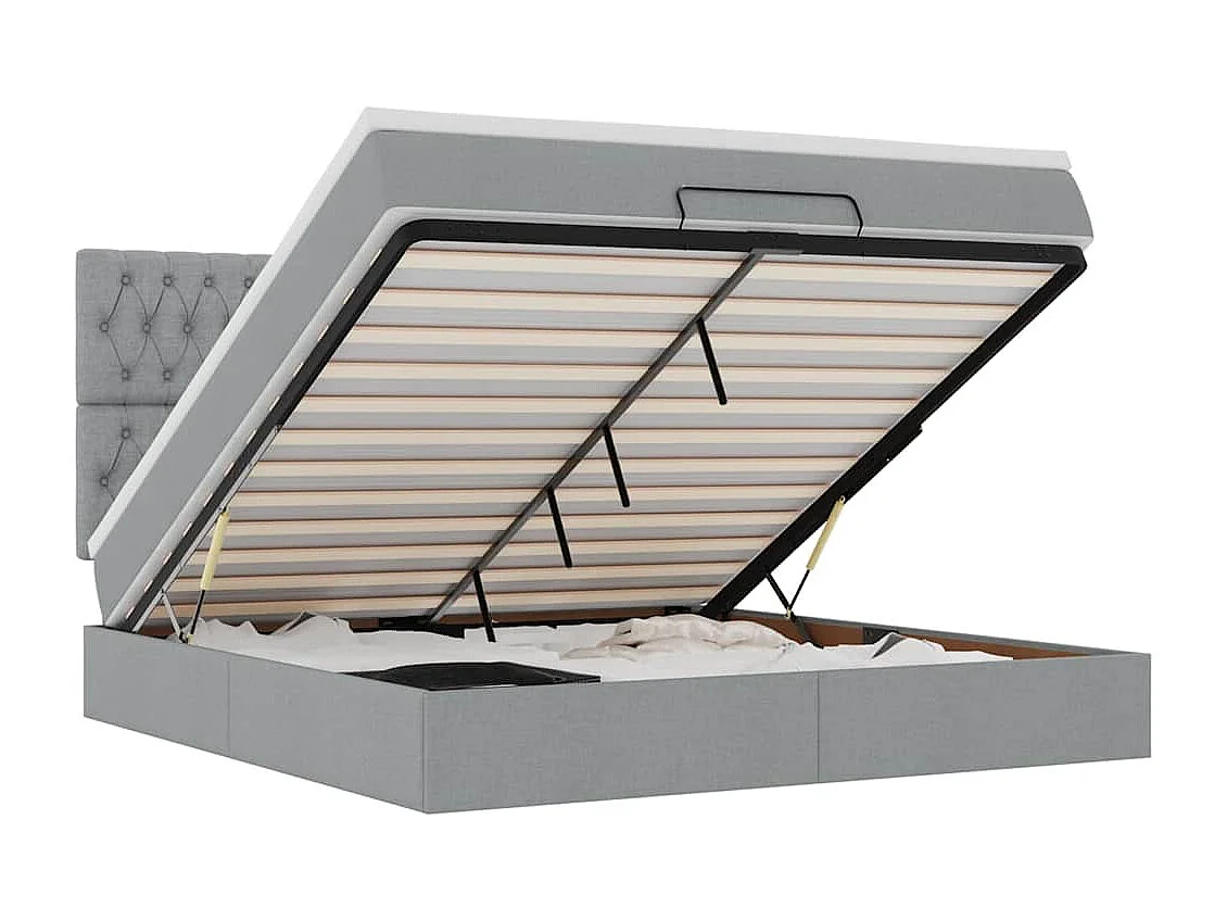 Ottoman-Bett mit Matratze & LEDs Hellgrau 160x200 cm Stoff