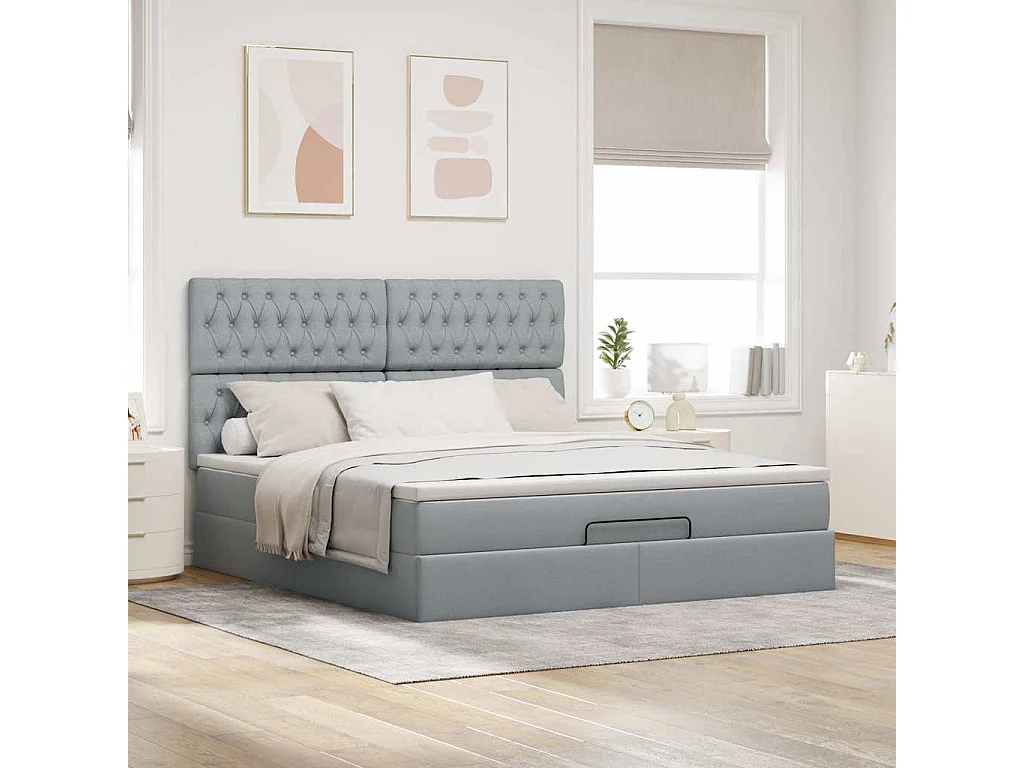 Ottoman-Bett mit Matratze & LEDs Hellgrau 160x200 cm Stoff