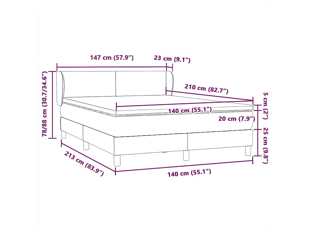 Giroletto a Molle con Materasso Rosa 140x210 cm in Velluto