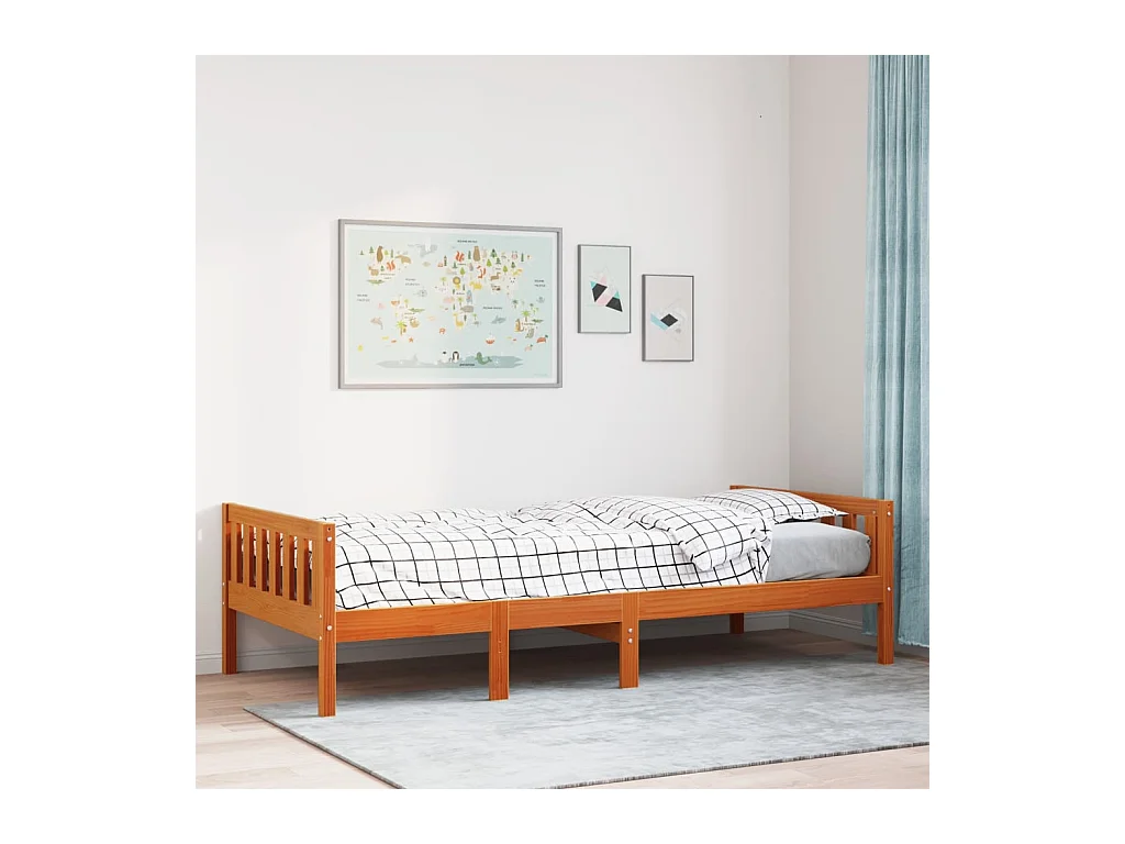 Lit pour enfants sans matelas cire marron 90x190 cm pin massif