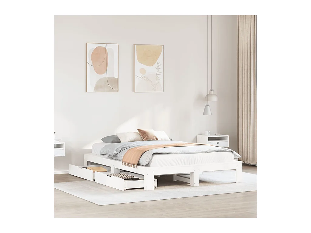Cadre de lit sans matelas blanc 160x200 cm bois de pin massif