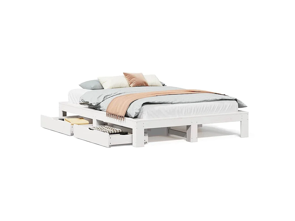 Cadre de lit sans matelas blanc 160x200 cm bois de pin massif