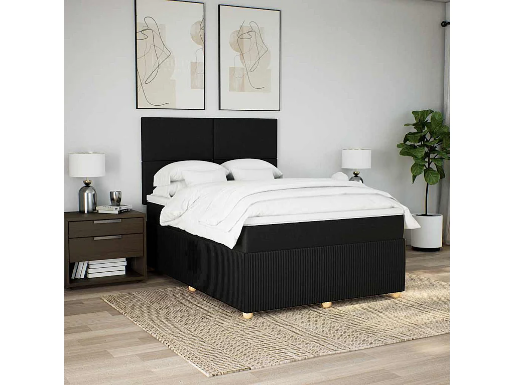 Giroletto a Molle con Materasso Nero 160x200 cm in Tessuto