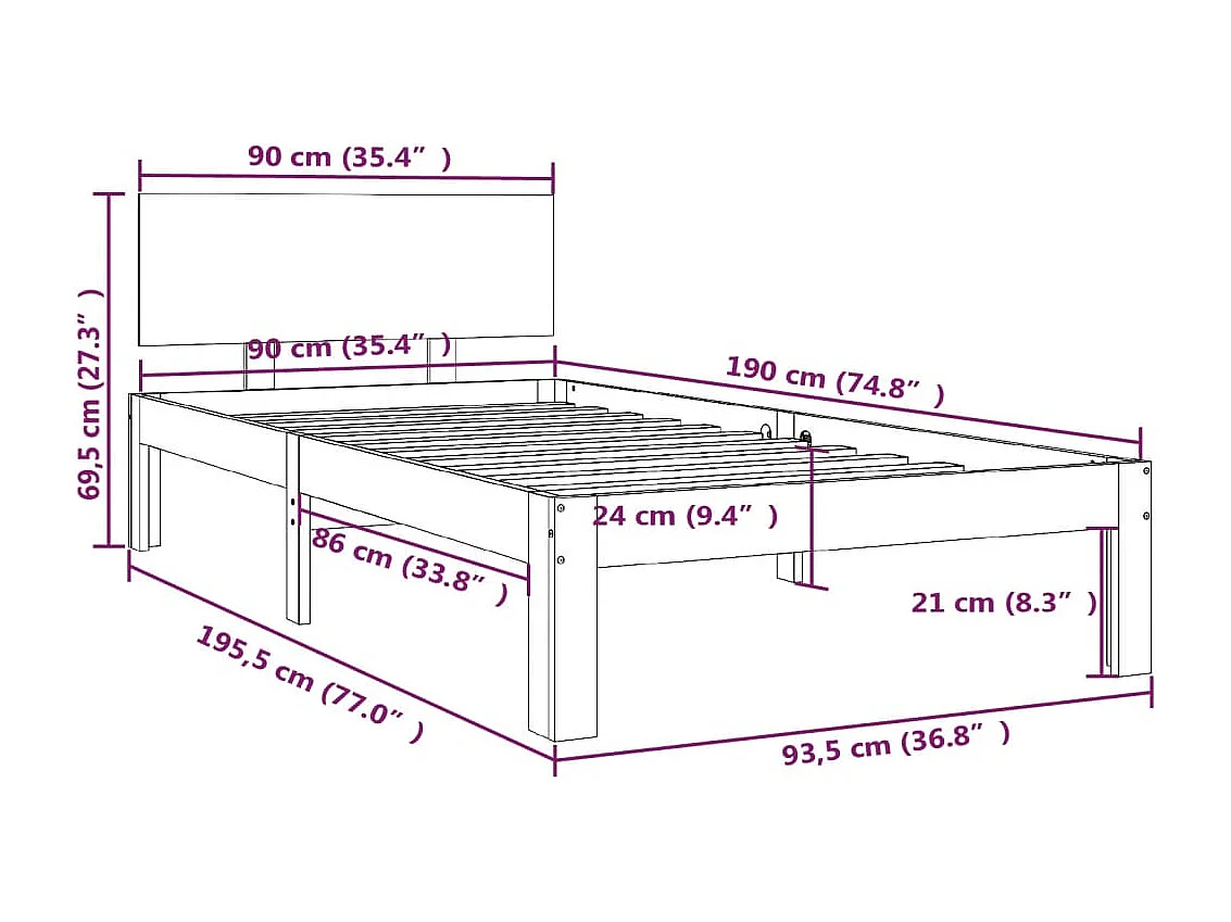 Cadre de lit sans matelas blanc 90x190 cm
