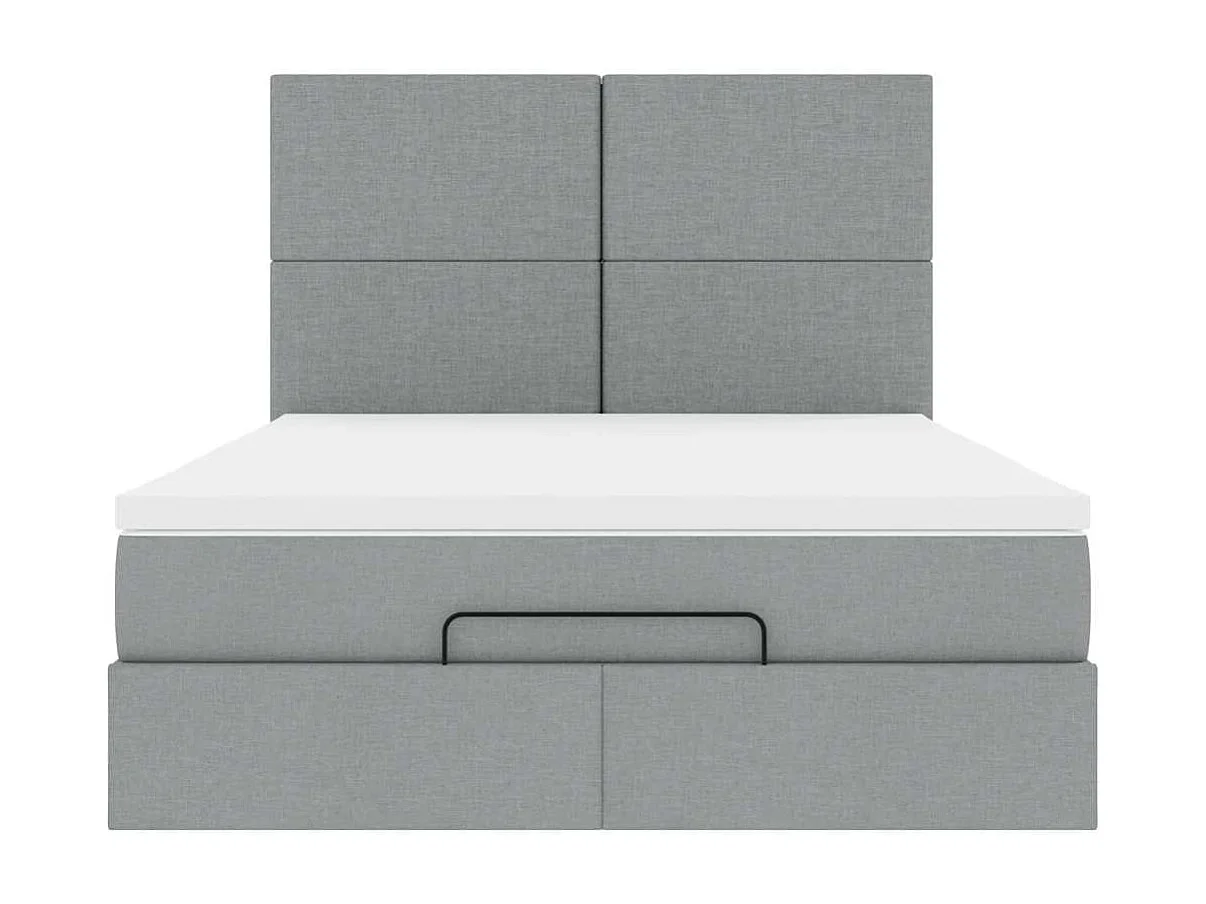 Cadre de lit ottoman et matelas gris clair 140x200 cm tissu