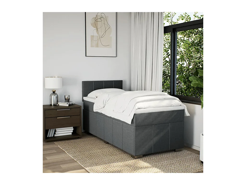 Sommier à lattes de lit et matelas Gris foncé 90x190 cm Tissu