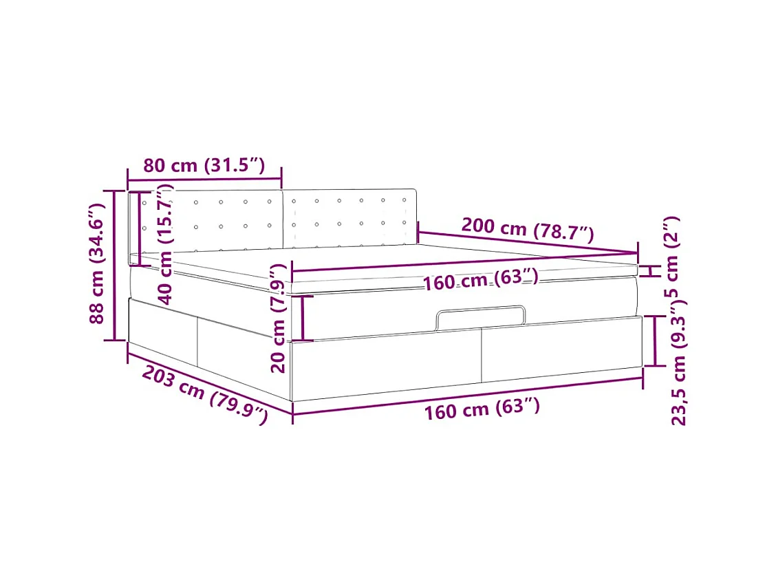 Ottoman-Bett mit Matratze & LEDs Dunkelblau 160x200 cm Samt