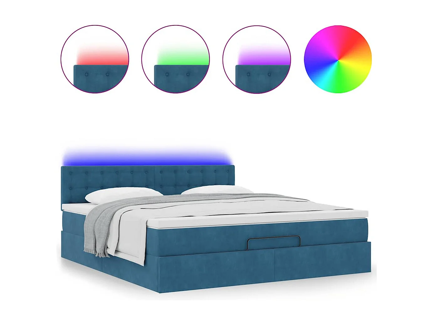 Ottoman bed met matras en LED's 160x200cm fluweel donkerblauw