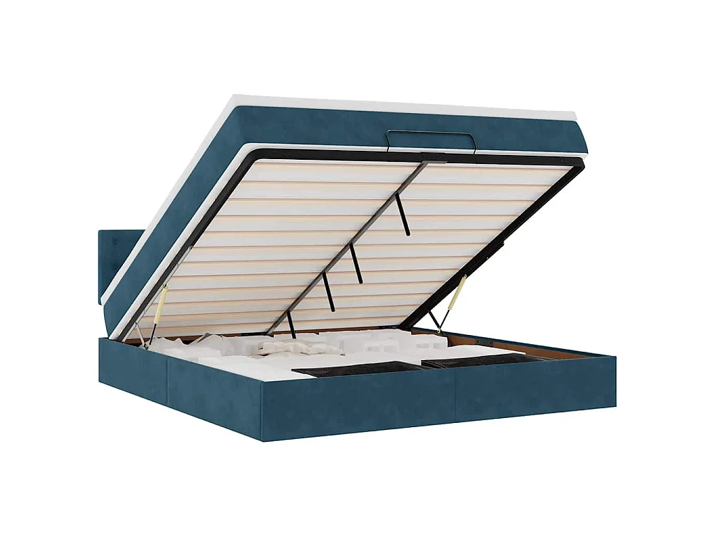 Estructura de cama otomana con colchón azul oscuro 160x200 cm