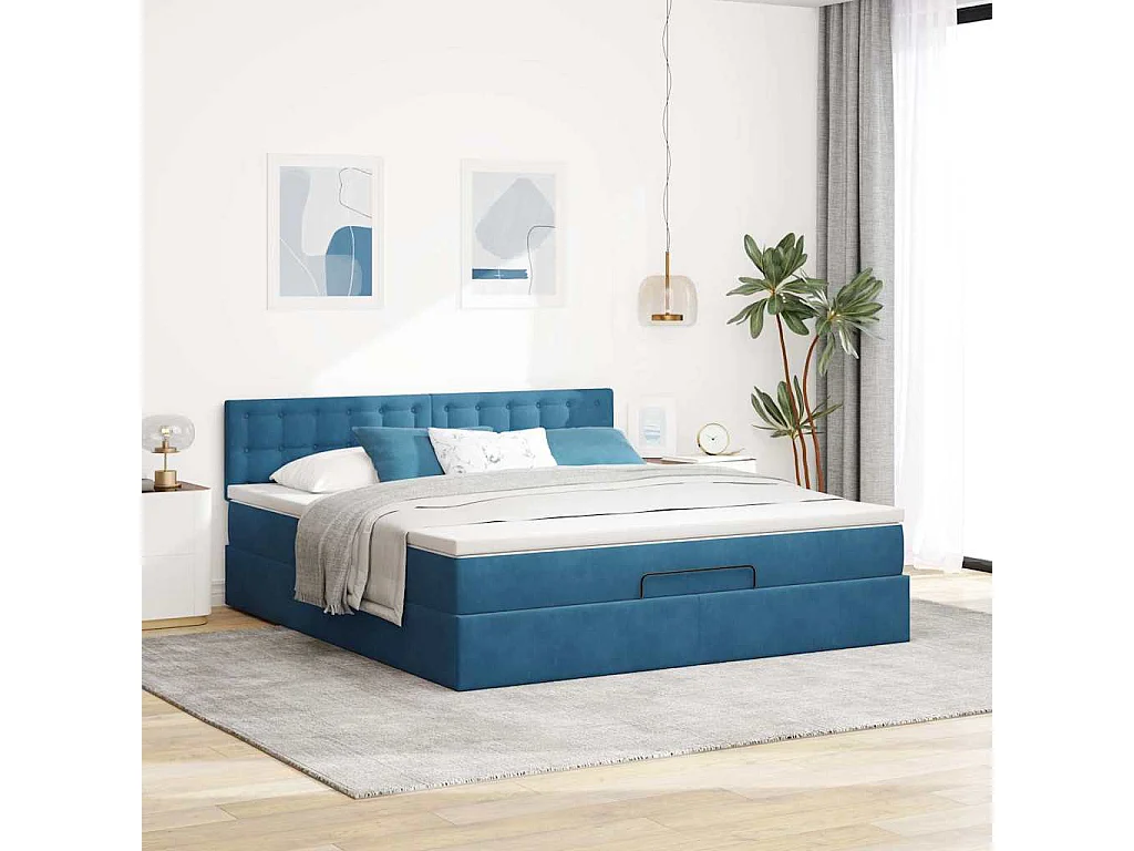 Estructura de cama otomana con colchón azul oscuro 160x200 cm