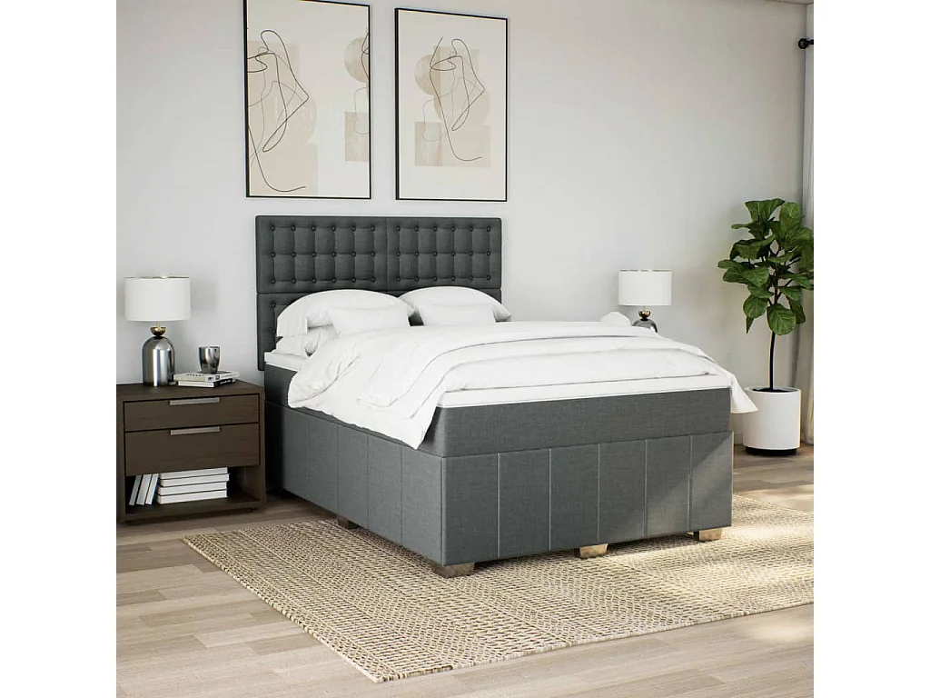 Cama com molas/colchão 160x200 cm tecido cinzento-escuro