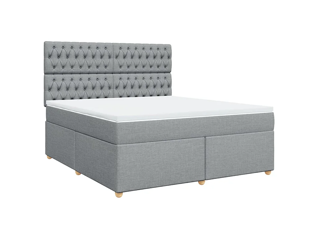 Cama box spring con colchón tela gris claro 180x200 cm