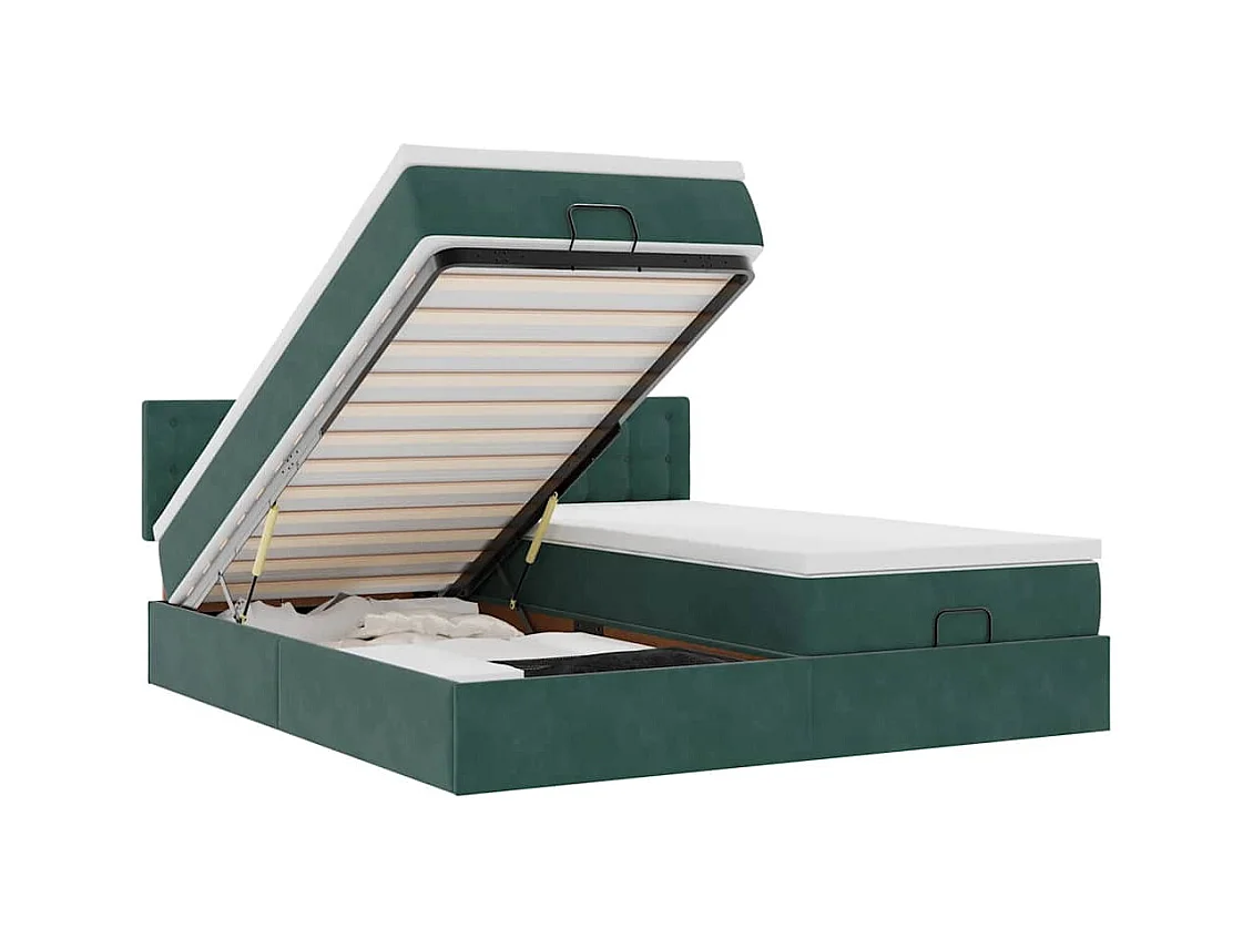 Cadre de lit ottoman avec matelas vert foncé 180x200cm velours