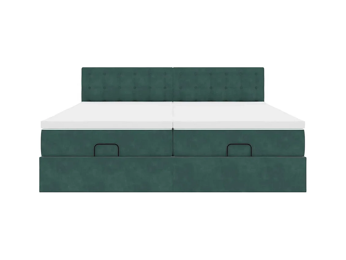 Cadre de lit ottoman avec matelas vert foncé 180x200cm velours