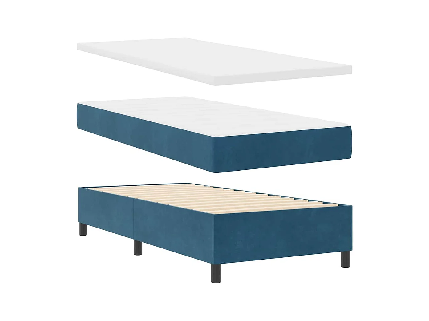 Lit à ressorts avec matelas Bleu foncé 90 x 200 cm Velours