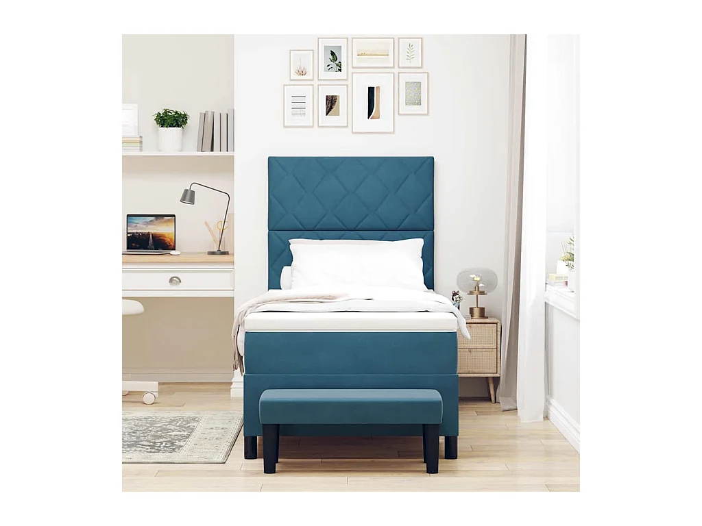 Lit à ressorts avec matelas Bleu foncé 90 x 200 cm Velours