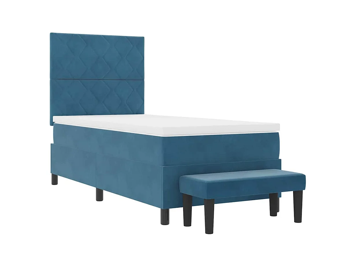 Lit à ressorts avec matelas Bleu foncé 90 x 200 cm Velours