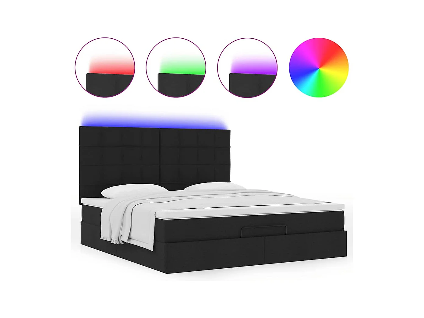 Struttura Letto Pouf con Materasso Nero 180x200 cm in Tessuto