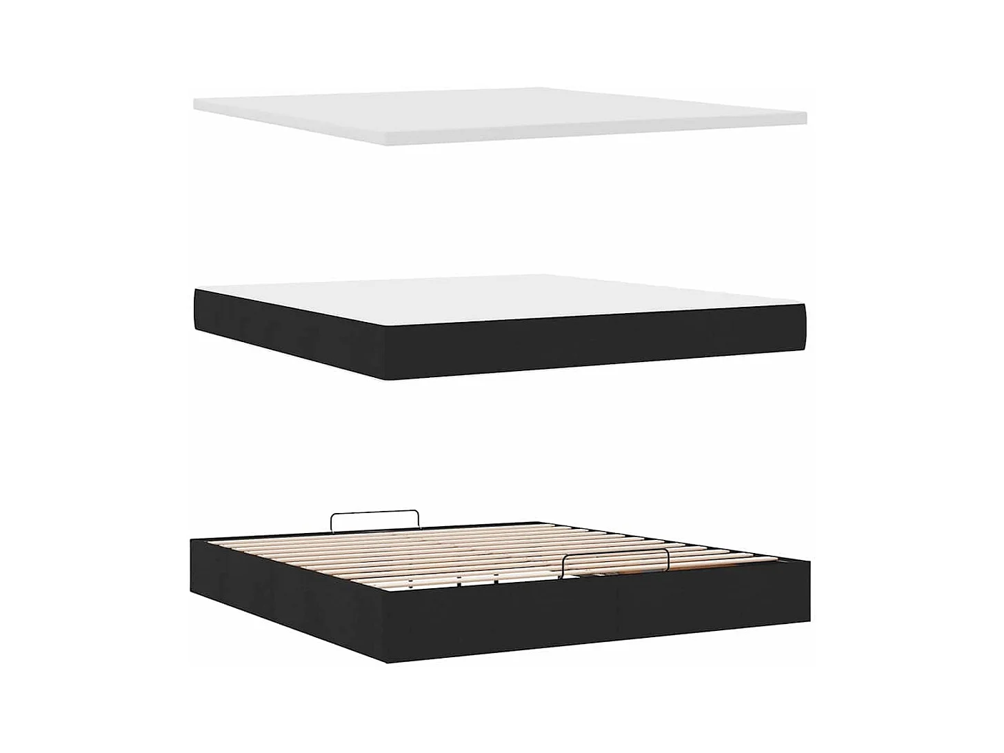 Struttura Letto Pouf con Materasso Nero 180x200 cm in Tessuto