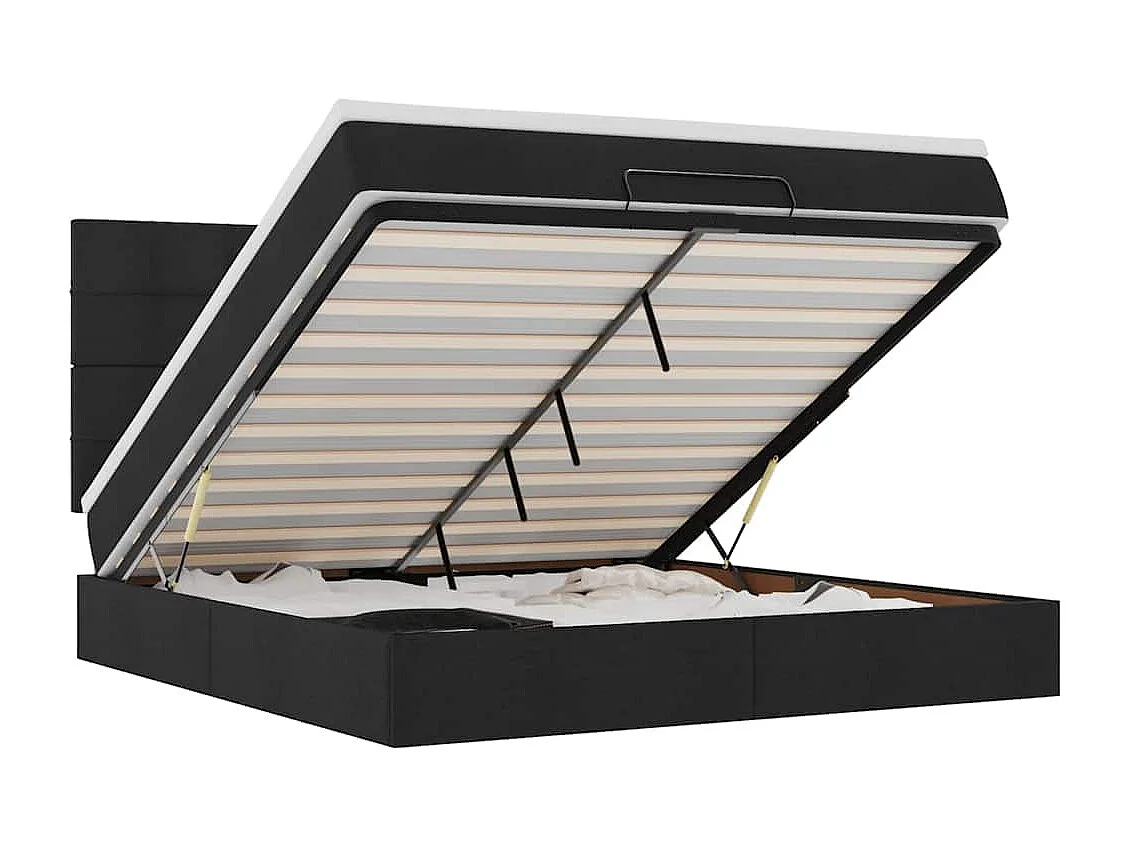Ottoman-Bett mit Matratze & LEDs Schwarz 180x200 cm Stoff