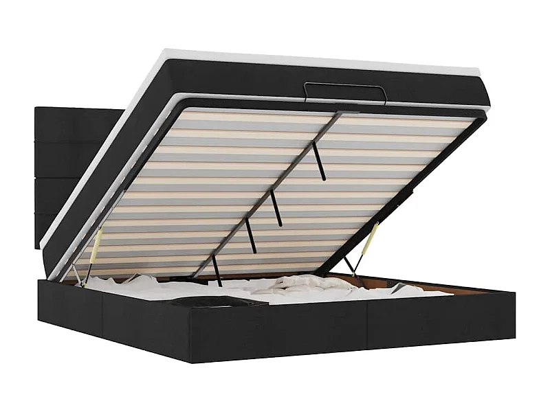 Cadre de lit ottoman avec matelas noir 180x200 cm tissu