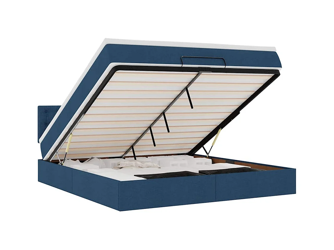 Struttura Letto Pouf con Materasso Blu 160x200 cm in Tessuto