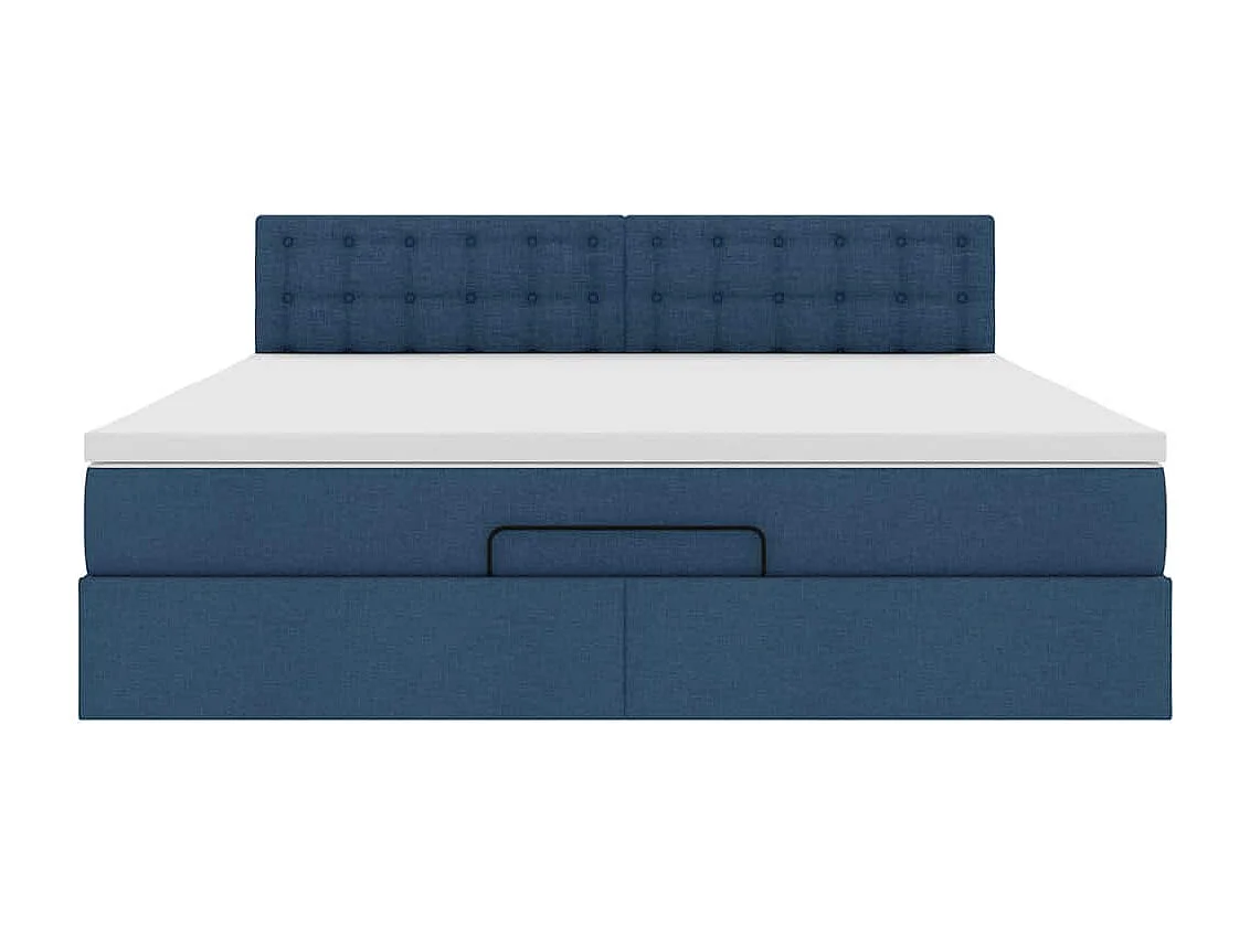 Struttura Letto Pouf con Materasso Blu 160x200 cm in Tessuto