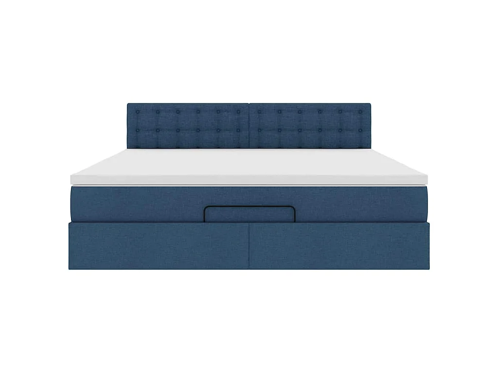 Cadre de lit ottoman avec matelas bleu 160x200 cm tissu