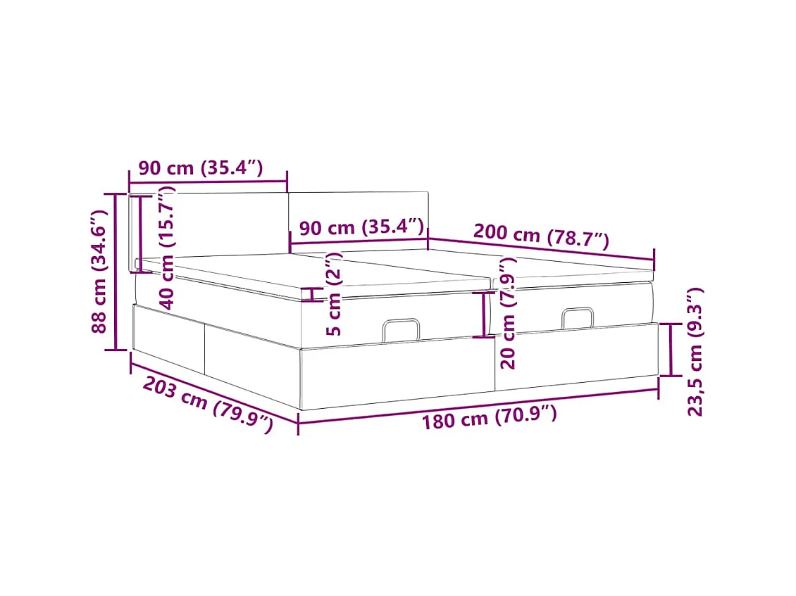 Ottoman-Bett mit Matratzen Hellgrau 180x200 cm Stoff