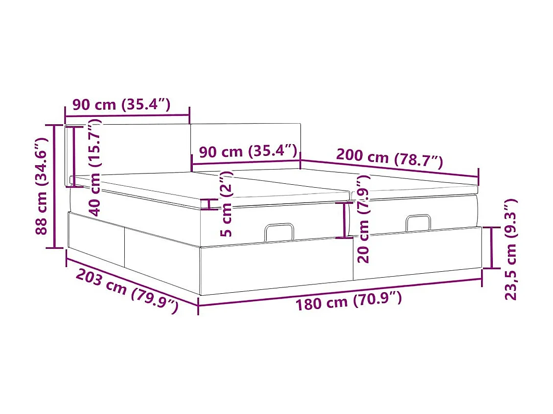 Ottoman bed met matrassen 180x200cm stof lichtgrijs