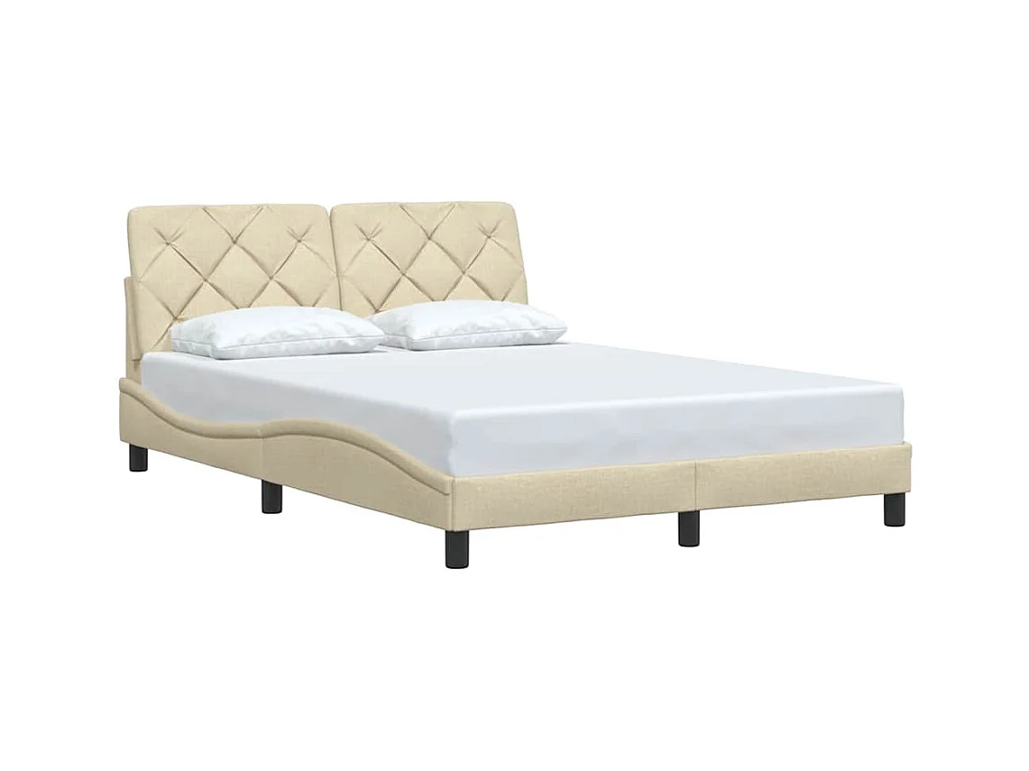 Estrutura de cama sem colchão 140x200 cm tecido cor creme