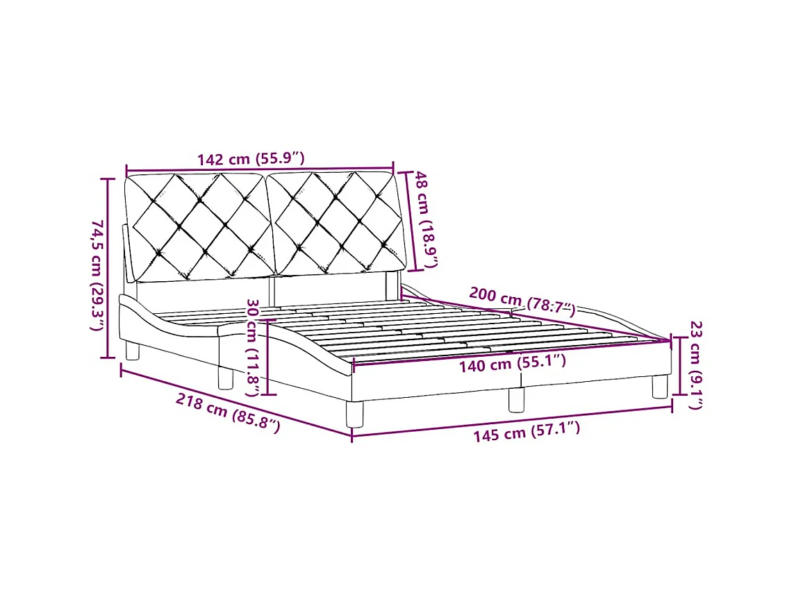 Estrutura de cama sem colchão 140x200 cm tecido cor creme