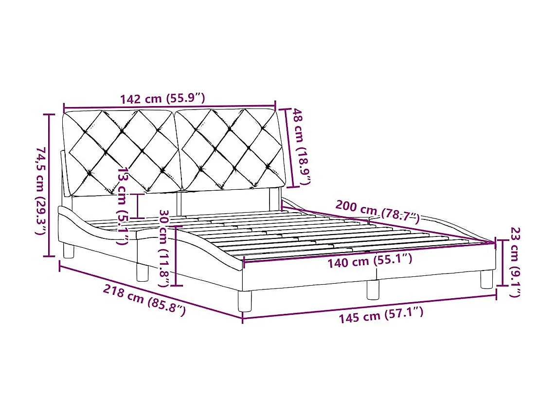 Cadre de lit sans matelas crème 140x200 cm tissu