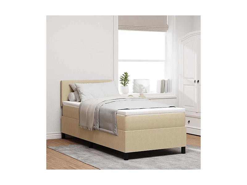 Boxspring bed Lichtgrijs en wit. 203 x 90 x 88 cm Katoenen stof