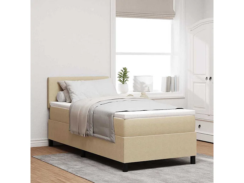 Cama tipo Box Spring Gris claro y blanco. 203 x 90 x 88 cm