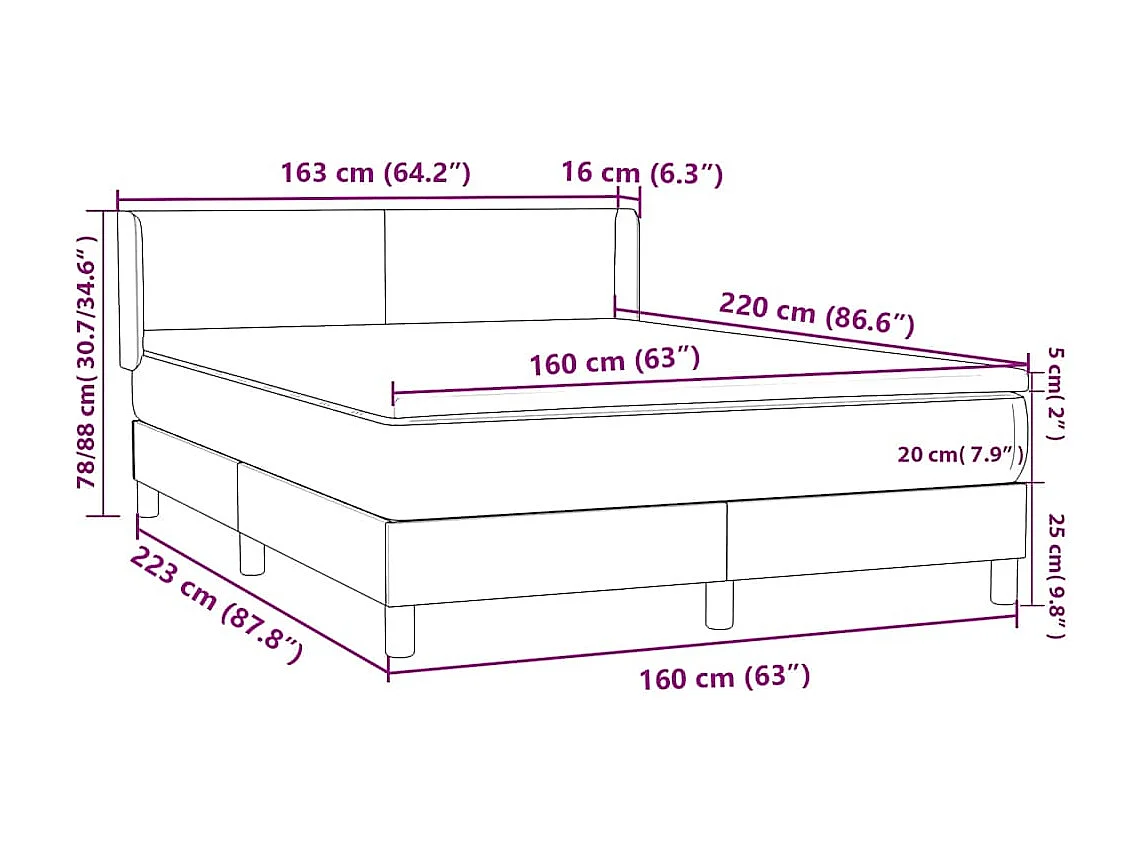 Boxspringbett mit Matratze Hellgrau 160x220 cm Samt